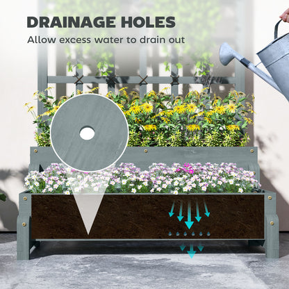 2-Tier Raised Garden Bed with Trellis, Wooden Elevated Planter Box with Drainage Holes