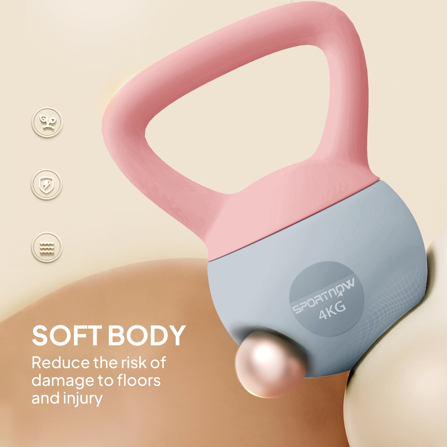 4KG Soft Kettlebell, Kettlebell with Non-Slip Handle for Home Gym, Weight Lifting, Strength Training, Pink/Grey