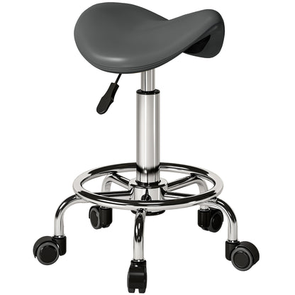 Salon Saddle Stool, Rolling Saddle Chair for Massage, Spa, Clinic, Beauty, Hairdressing and Tattoo, Grey
