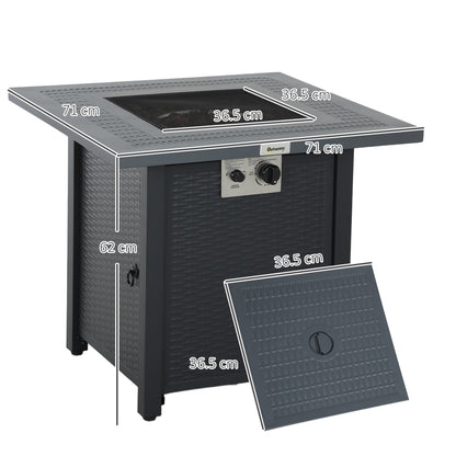 71 x 71cm 40000 BTU Gas Firepit Table - Black/Dark Grey