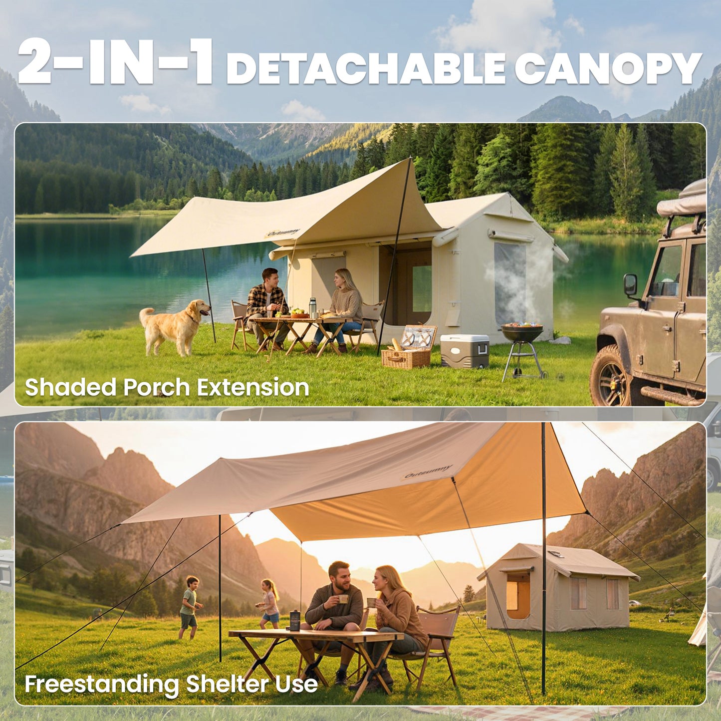 Inflatable Tents Waterproof Glamping Tent with Stove Jack for 6-8 Person