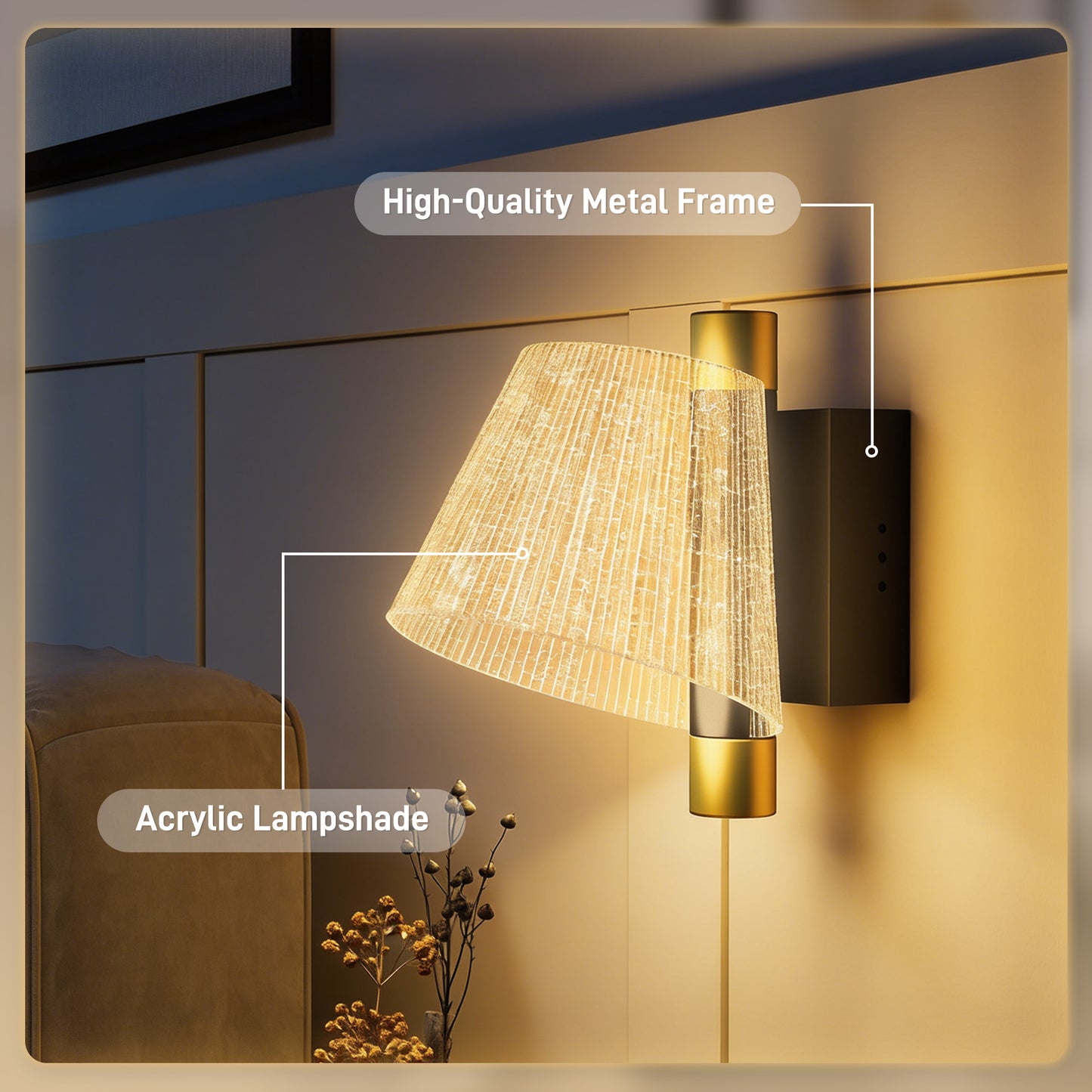 Led Wall Lamp 2 Pack, 5W Modern Indoor Starry Wall Light, Colour Temperature Adjustable 3000K/4000K/6500K, for Bedroom