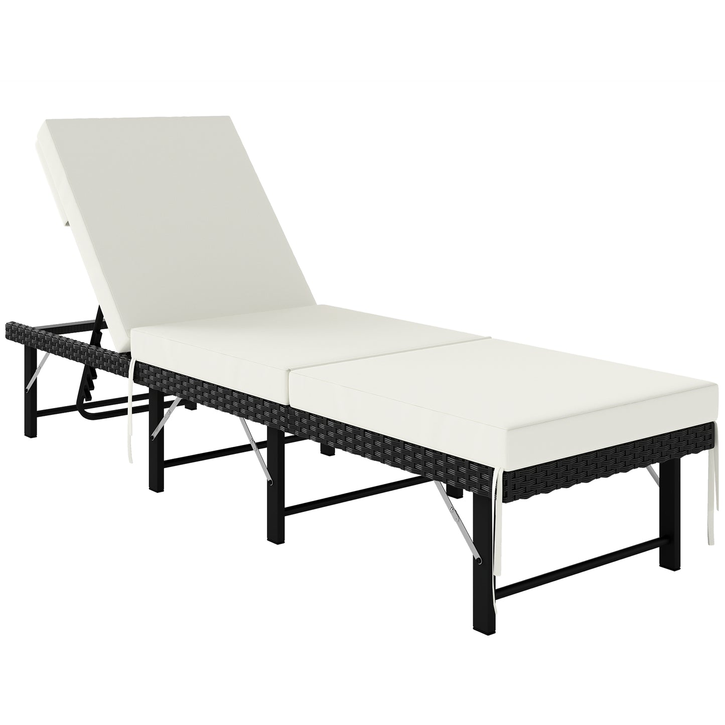 Single Folding Rattan Sun Lounger, with Cushion - Black
