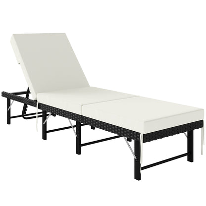 Single Folding Rattan Sun Lounger, with Cushion - Black