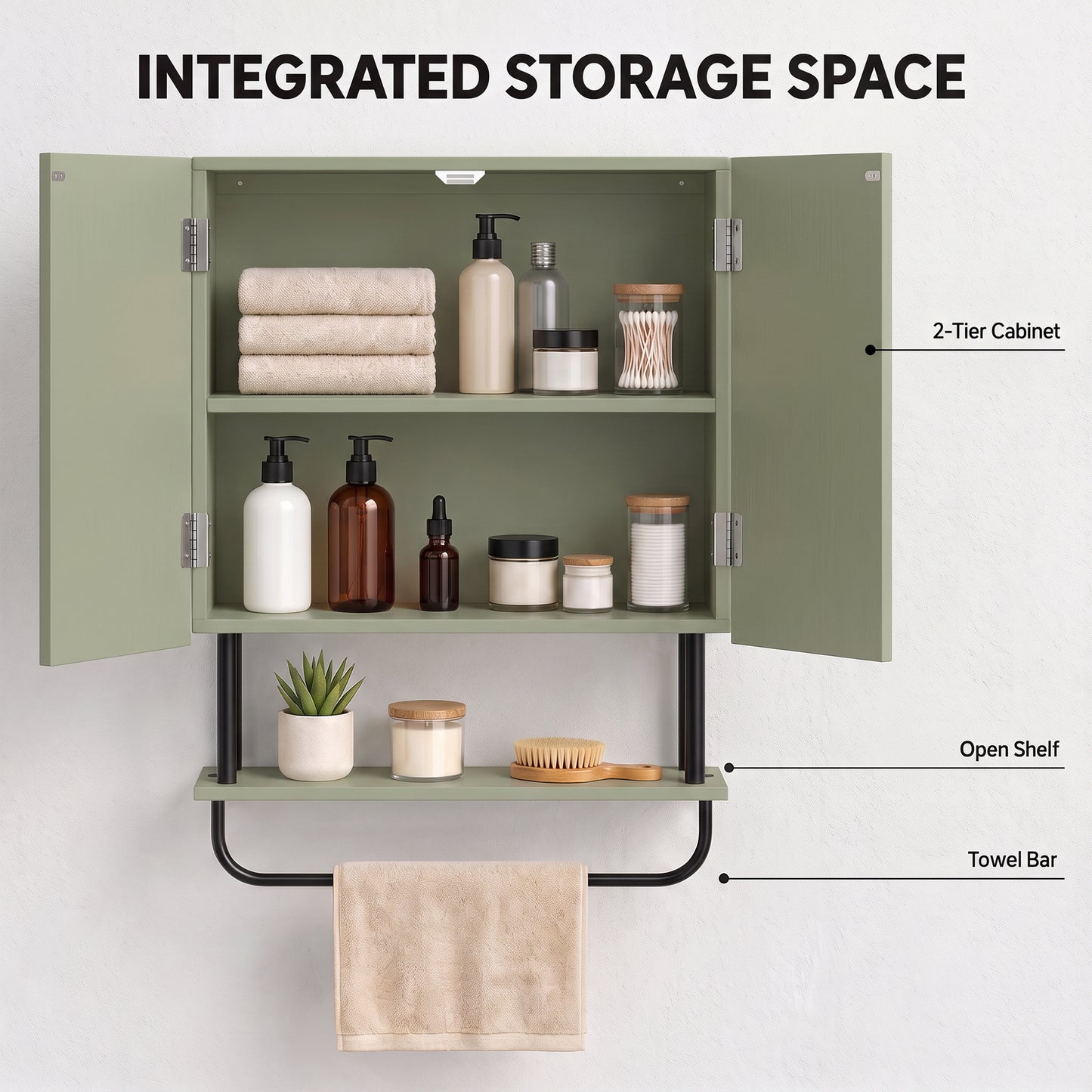 Bathroom Wall Cabinet Modern Space Saver Wall Mounted Cabinet Doors Storage Green