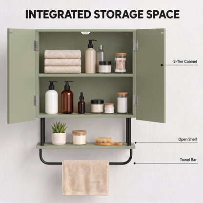 Bathroom Wall Cabinet Modern Space Saver Wall Mounted Cabinet Doors Storage Green