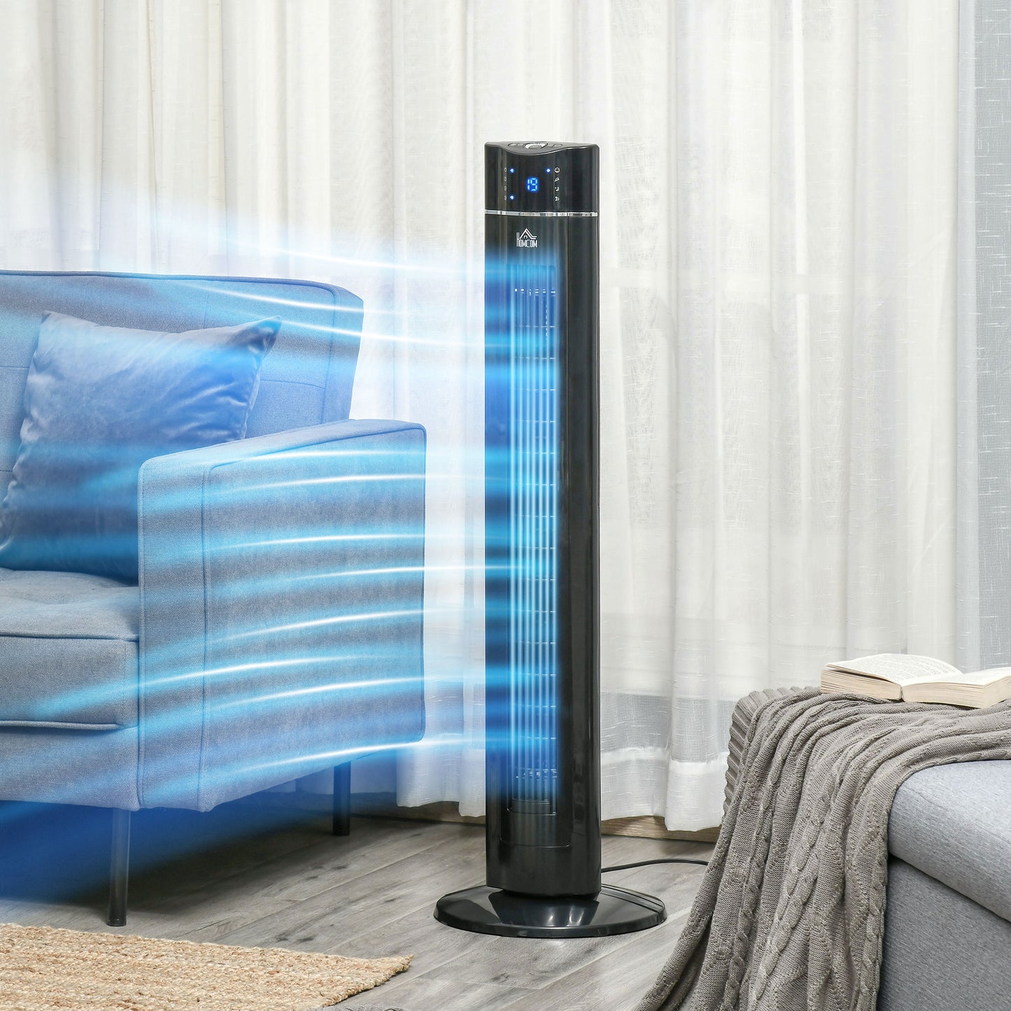 Anion Tower Fan for Bedroom, 42 inch, 6 m/s Powerful Velocity, Standing Floor Fan with 60° Oscillating, 3 Modes, 3 Speeds