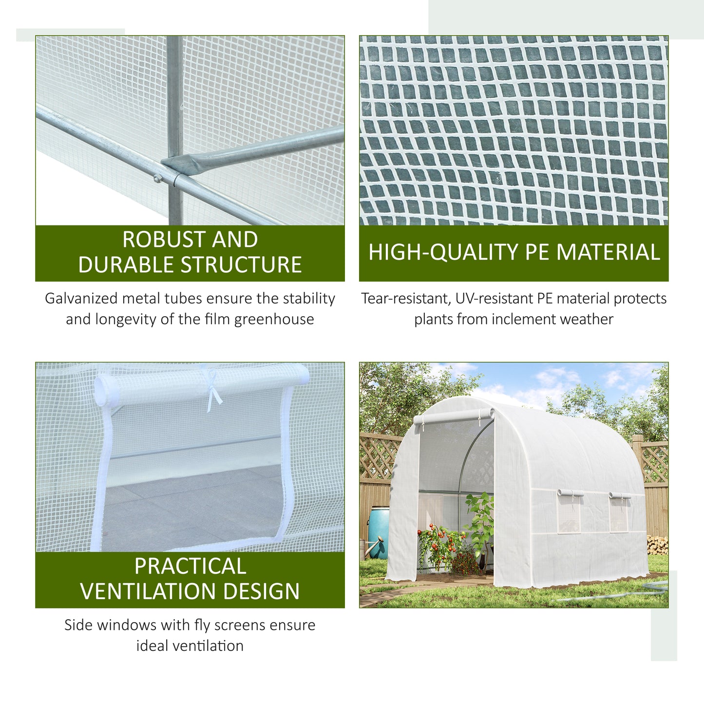 2.5 x 2 x 2 m Polytunnel Greenhouse, Walk-in Green House for Garden with Mesh Windows, Galvanised Steel Frame, White