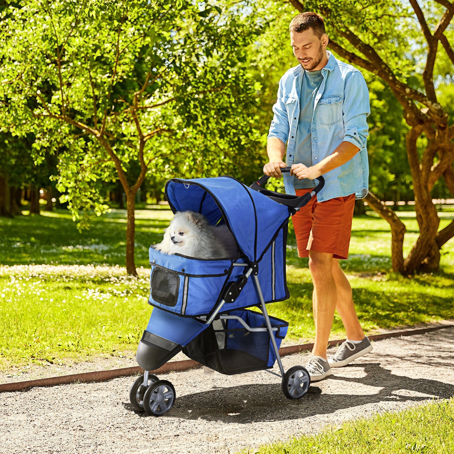 3 Wheel Pet Stroller for Small and Miniature Dogs, Blue
