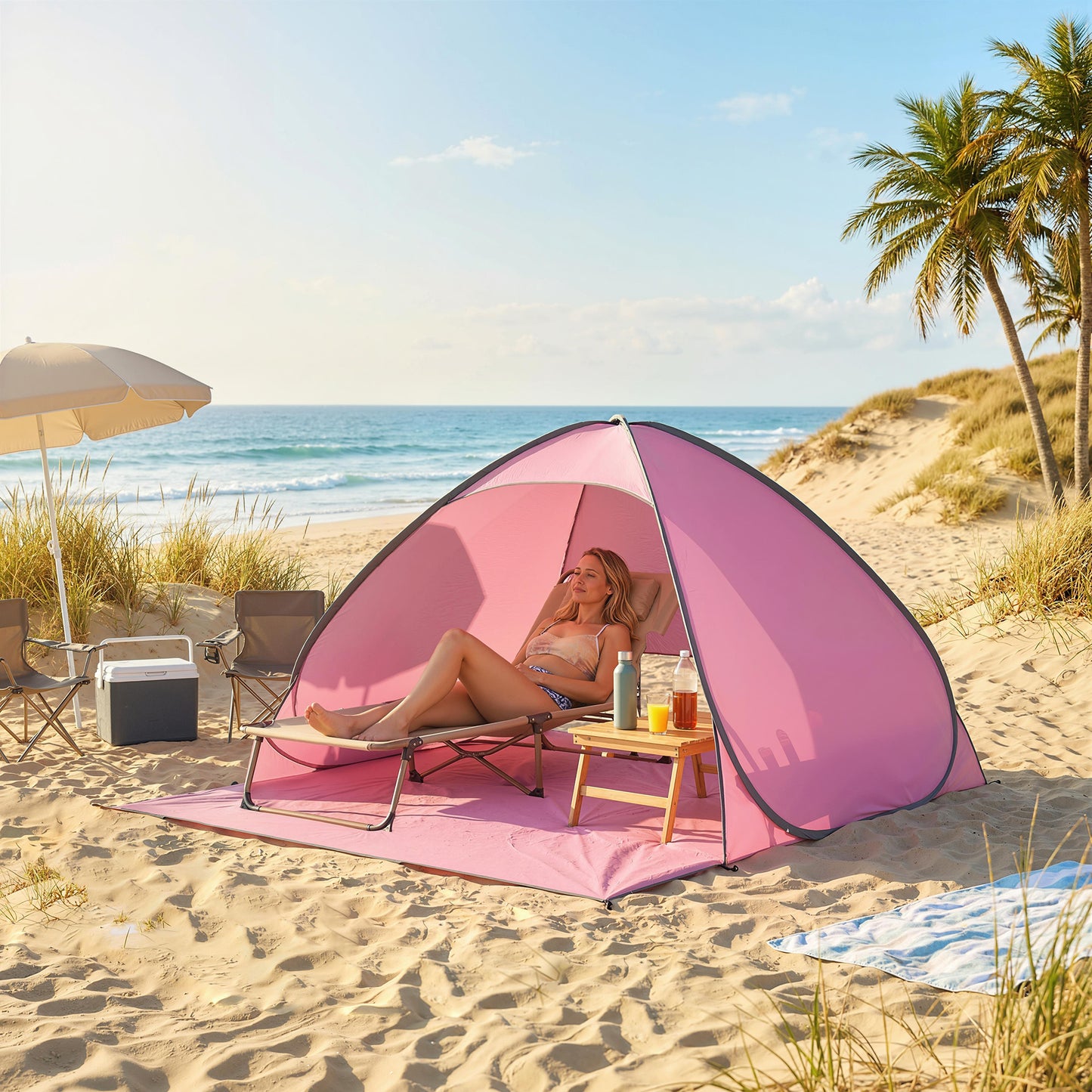 Pop up Beach Tent, UV 50+ Sun Shelter with Carry Bag, 2x1.5m for 2-3 Person, Pink