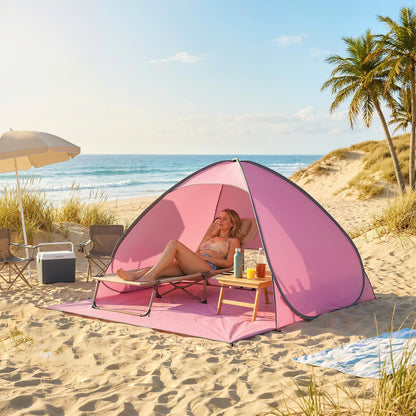 Pop up Beach Tent, UV 50+ Sun Shelter with Carry Bag, 2x1.5m for 2-3 Person, Pink