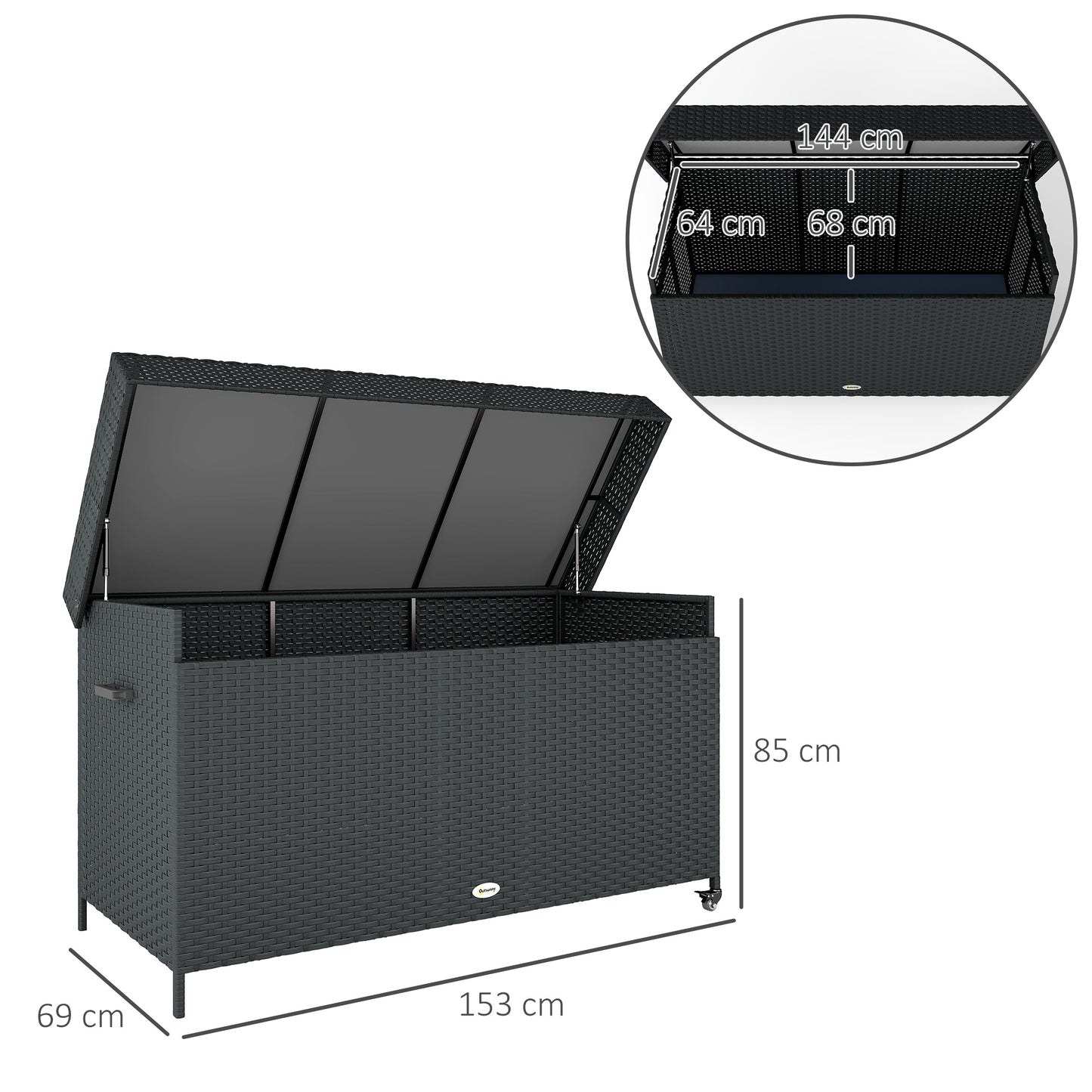 627 L Rattan Storage Box - Black