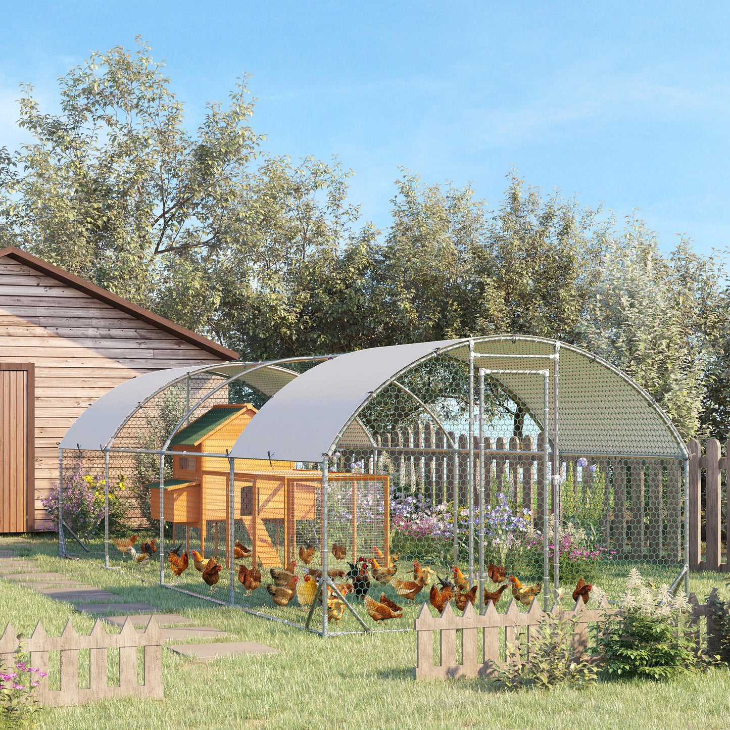 Walk In Chicken Run Galvanised Chicken Coop Hen Poultry House Cage Pet Playpen Garden with Water-Resist Covers