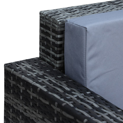 3 Seater All Weather Outdoor Sofa, Garden Rattan Sofa with Cushions and Mental Frame, Grey