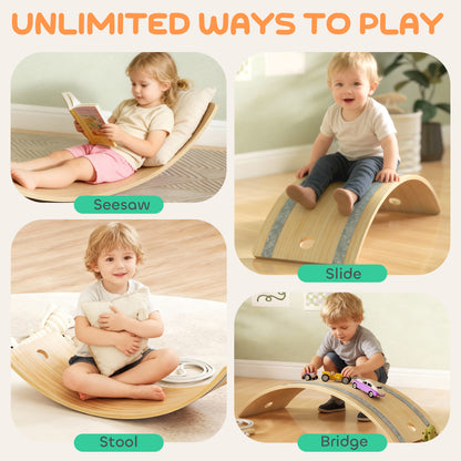 Kids Wooden Balance Board with Rope, Wooden Wobble Board with Felt for Sensory Play, for Toddler 3-6 Years Old