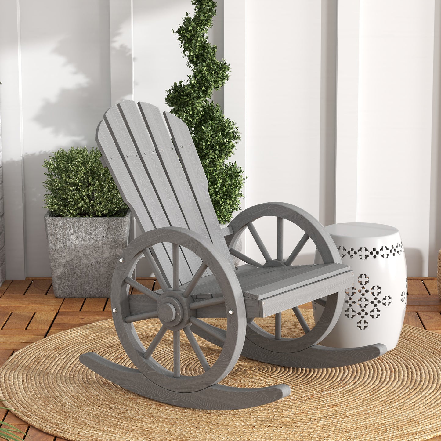 Wooden Adirondack Rocking Chair Reclining Armchair Garden Furniture Patio Porch Rocker - Grey