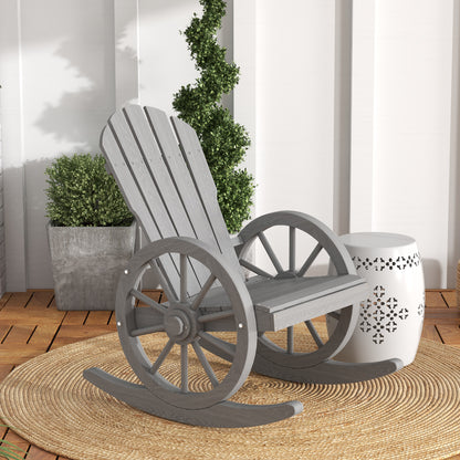 Wooden Adirondack Rocking Chair Reclining Armchair Garden Furniture Patio Porch Rocker - Grey