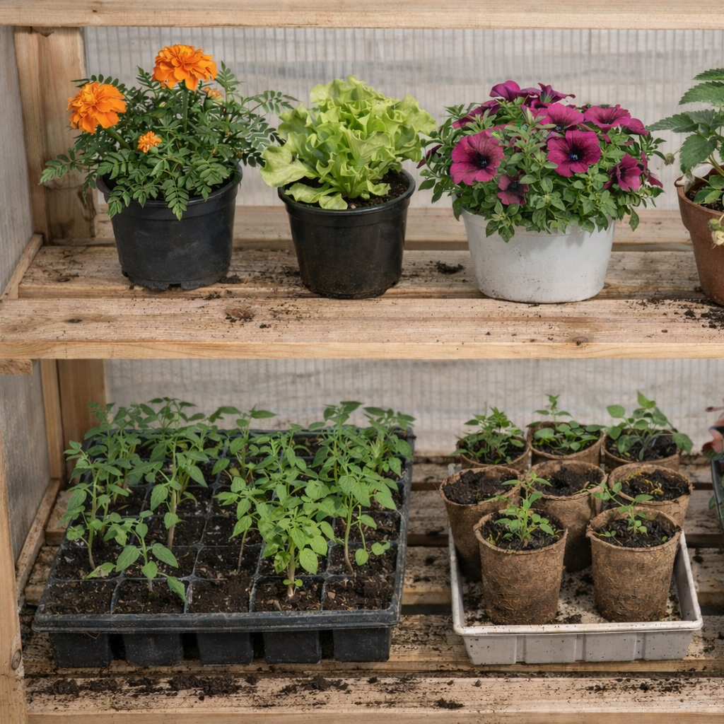Wooden Cold Frame Polycarbonate Greenhouse with Openable Top Cover and Double Door, Grow House for Flower