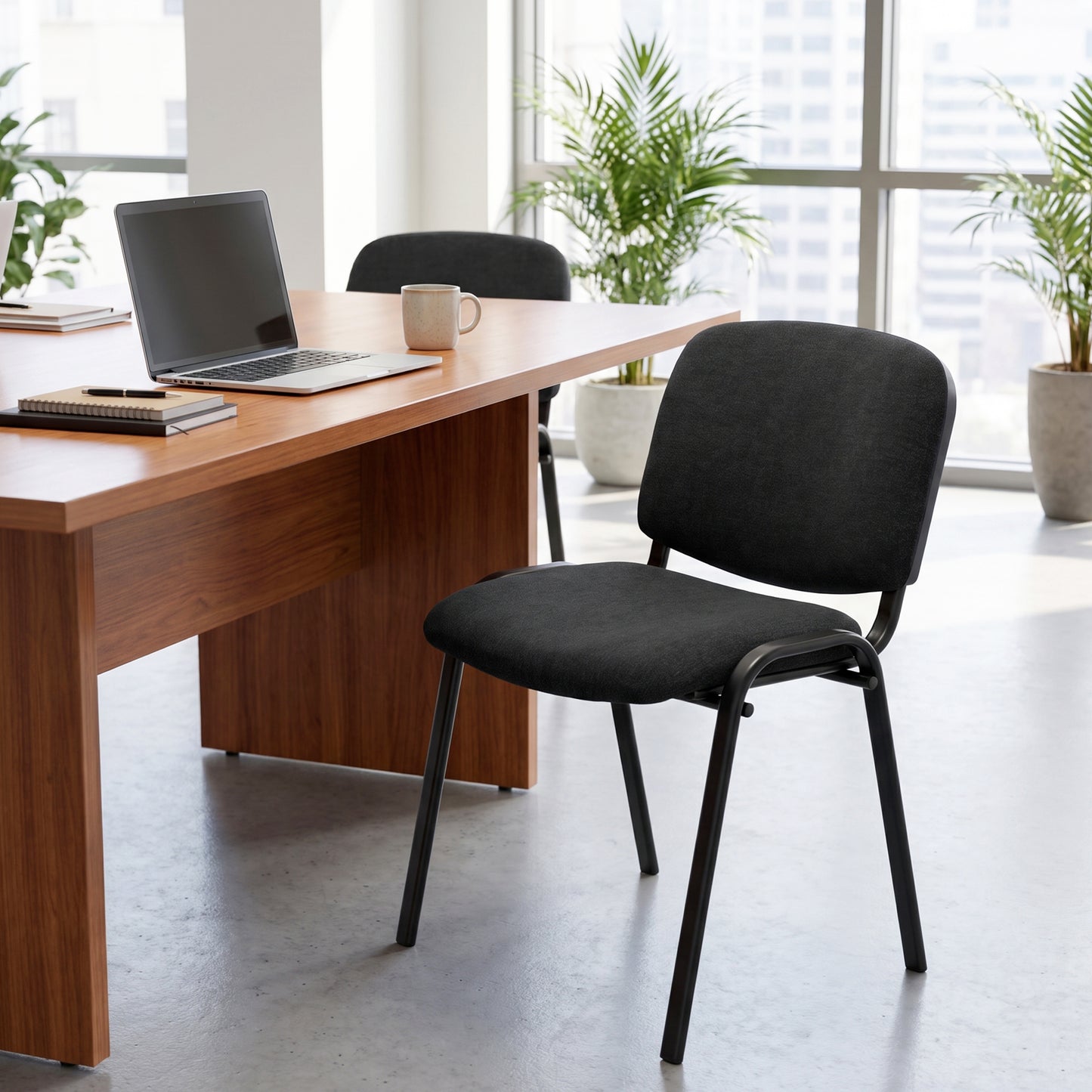Meeting Chair, Stackable Ergonomic Office Chair with Padded Seat, Curved Backrest for Conference Room, Black