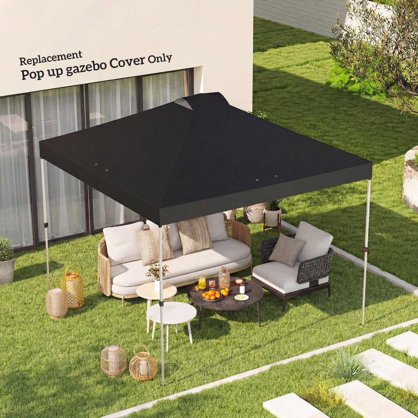 gazebo roof replacement UV50+ Waterproof Pop Up Canopy Cover with 8 Drainage Holes 3 x 3 m Black