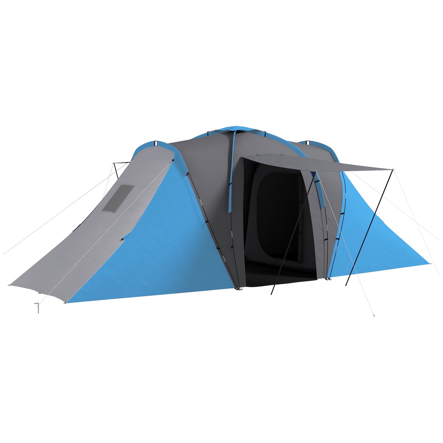 Large Camping Tent Tunnel Tent with 2 Bedroom and Living Area, 2000mm Waterproof, Portable with Bag for 4 Man, Blue