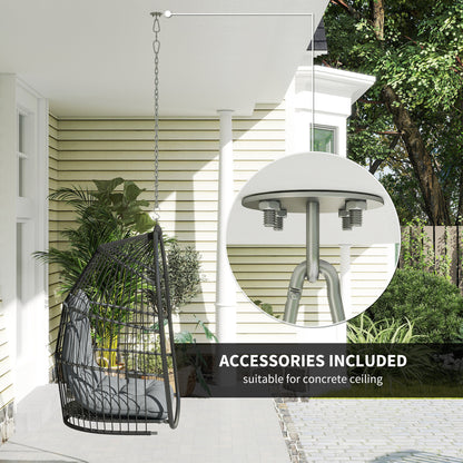 Hanging Egg Chair, Foldable Rattan Garden Swing Chair with Installation Kit, Thickened Cushion and Headrest