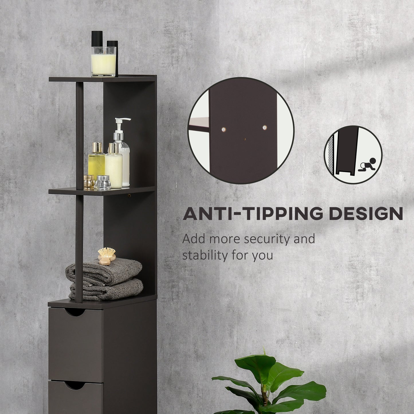 Tall Bathroom Cabinet, Freestanding Slim Bathroom Storage Cabinet with 2-Tier Open Shelf and 2 Drawers for Small Space