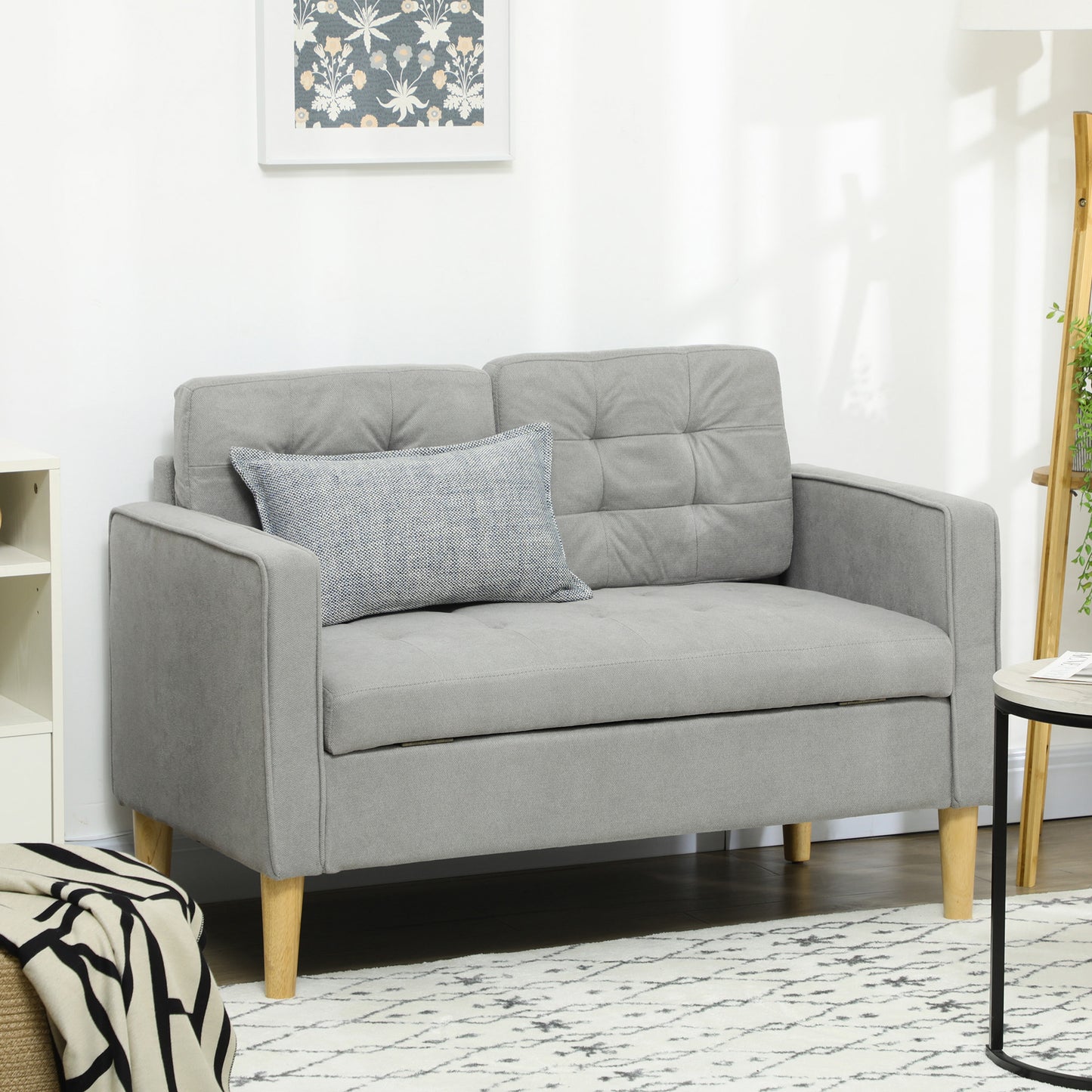 2 Seater Storage Sofa, Fabric Couch with Hidden Under Seat Storage, Thick Cushions