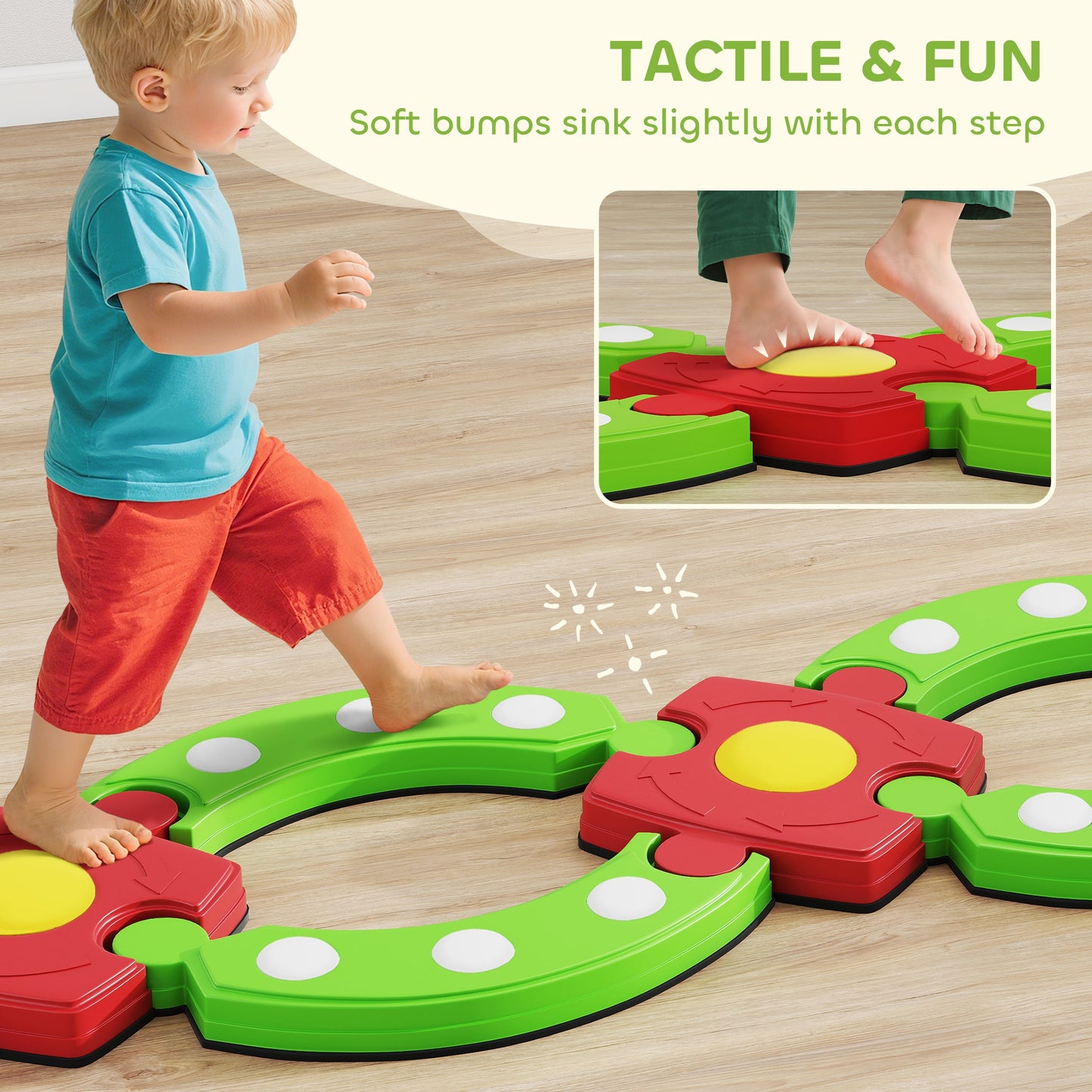 13 PCS Kids Balance Beam Stepping Stones Set with Non-slip Textured Surface, Outdoor Indoor for Toddlers, Green