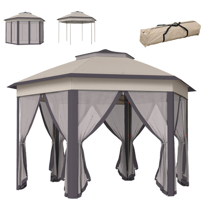 3 x 4m Garden Gazebo Hexagon Pop Up Gazebo Party Tent Canopy Double Roof Instant Shelter with Netting and Carry Bag for Outdo