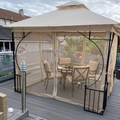 3 x 3(m) Garden Gazebo Patio Party Tent Shelter Outdoor Canopy Double Tier Sun Shade Metal Frame Netting, Beige