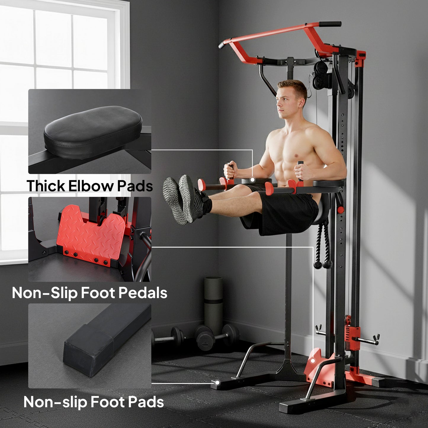 Power Tower with Lat Pull Down Machine, Pull Up Bar, Dip Station, Adjustable Height Power Pack for Home Gym