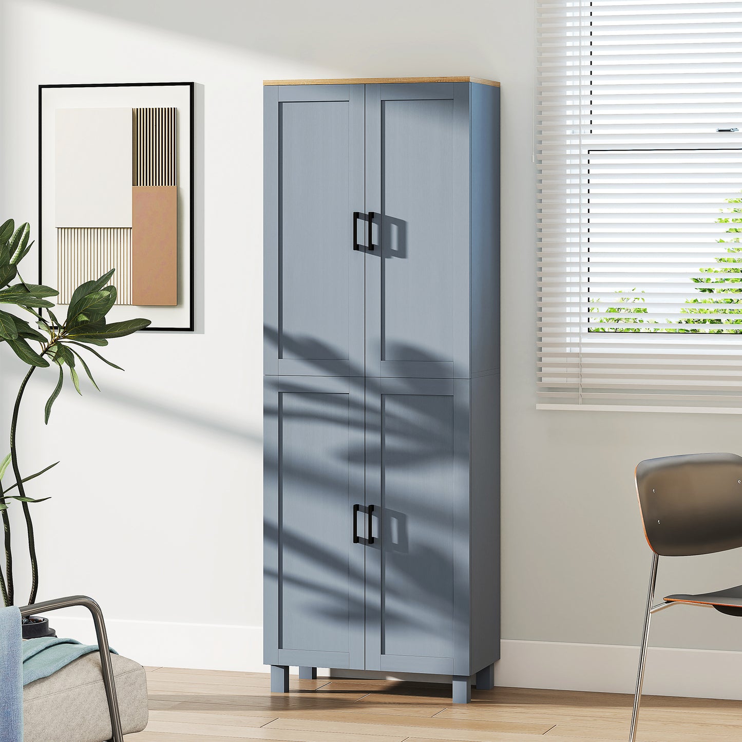 Freestanding Kitchen Cupboard, 4-Door Storage Cabinet with Adjustable Shelves, Modern Kitchen Pantry, 170cm, Grey