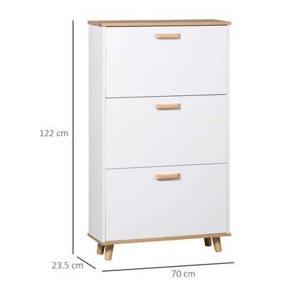 Narrow Shoe Cabinet, Slim Shoe Storage Cabinet with 3 Flip Drawers and Adjustable Shelves