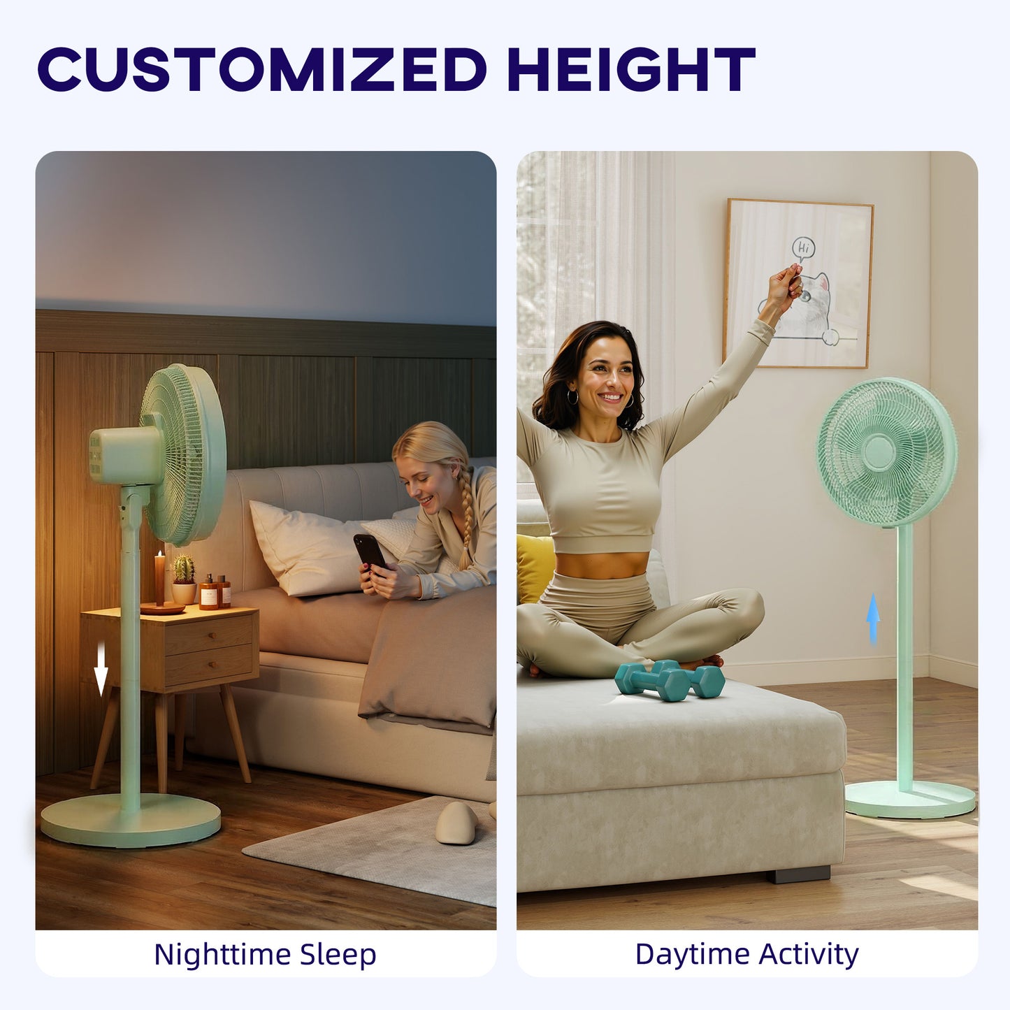 40 cm Standing Fan, Cooling Floor Fan with 80° Oscillating, Adjustable Tilt and Height, 4 Speed, Remote Control, Green