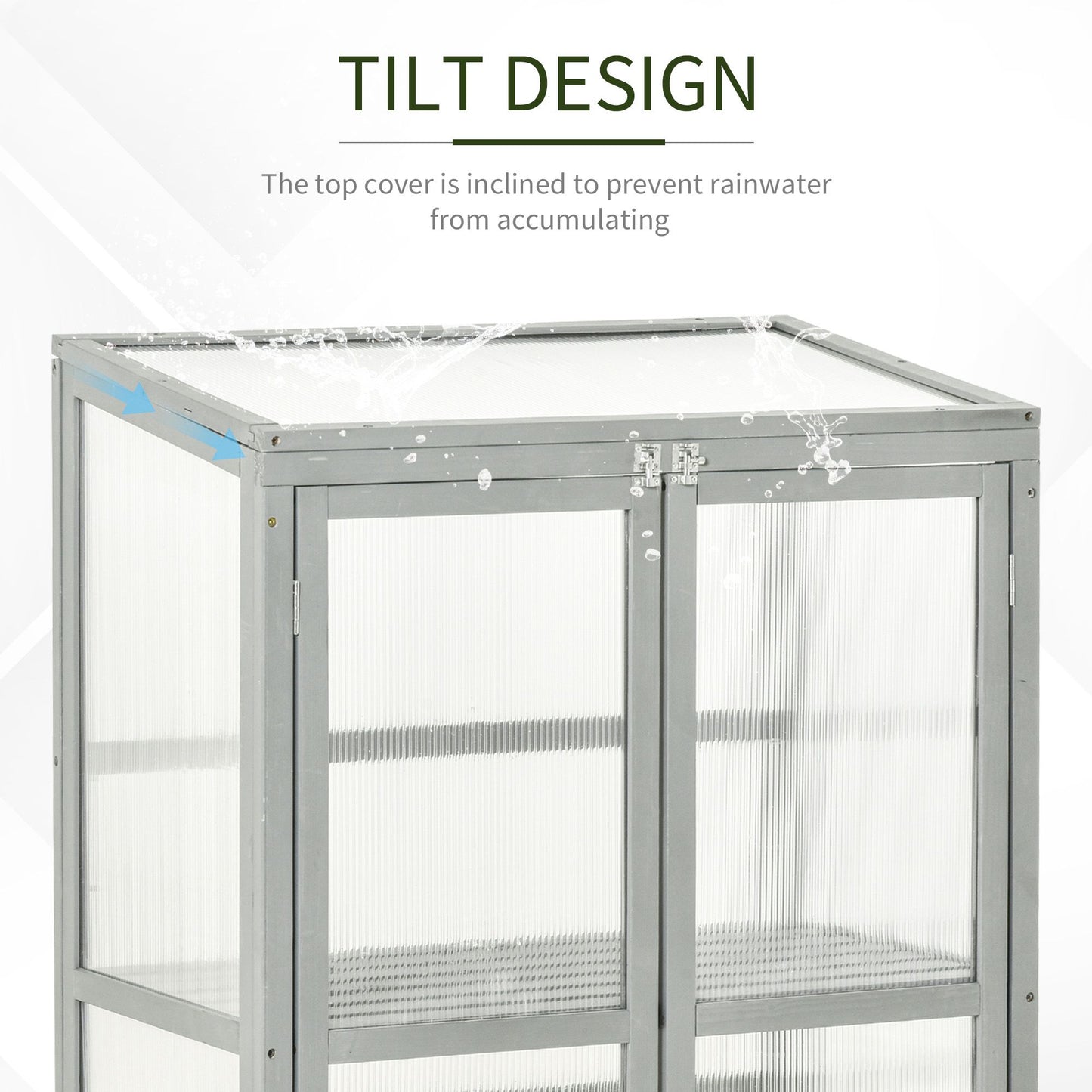 Wooden Cold Frame Greenhouse Polycarbonate Garden Grow House for Flower Vegetable Plants with Adjustable Shelf, Double Doors