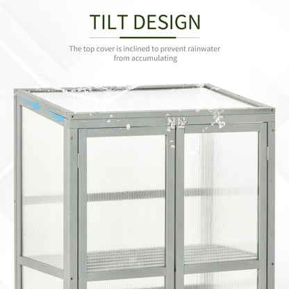 Wooden Cold Frame Greenhouse Polycarbonate Garden Grow House for Flower Vegetable Plants with Adjustable Shelf, Double Doors