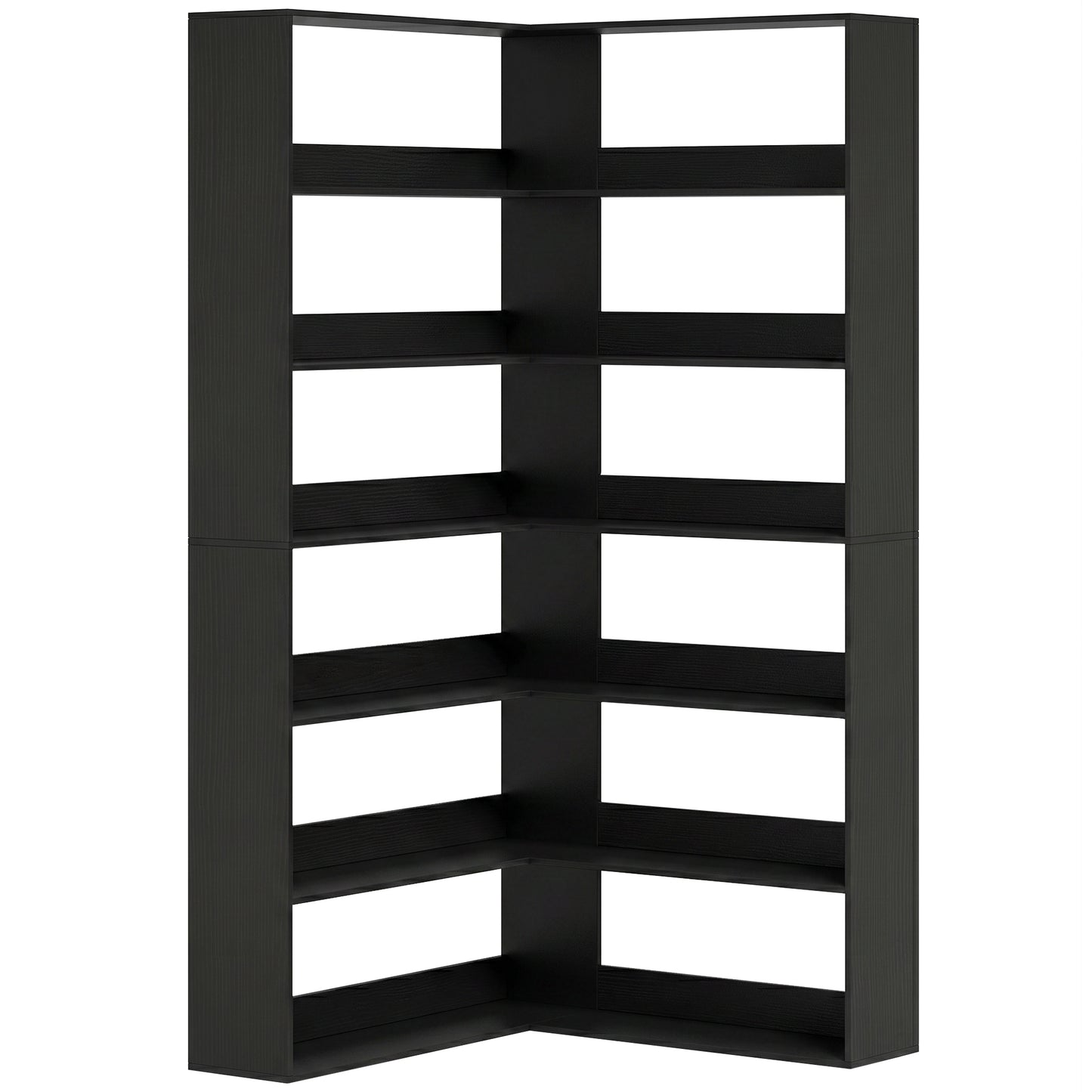 7 Tiers Bookshelf, L-Shaped Corner Bookcase with Anti-Slip Rear Guard, Black Wood Effect