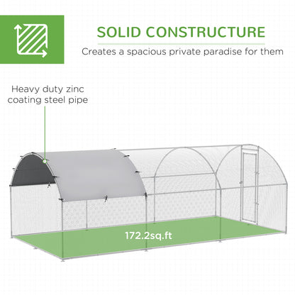 Large Galvanised Chicken Coop with Cover 5.7x2.8x2m Outdoor for Hens - Silver Grey
