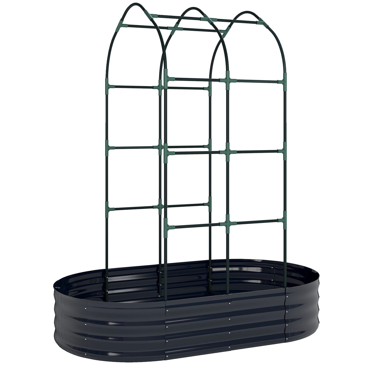 Galvanised Raised Garden Bed with Arched Trellis, 5 x 3 x 6ft Metal Raised Bed for Garden with Open Bottom, Dark Grey