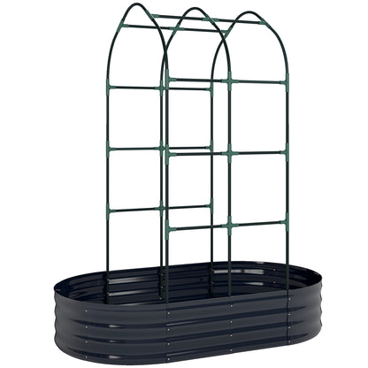 Galvanised Raised Garden Bed with Arched Trellis, 5 x 3 x 6ft Metal Raised Bed for Garden with Open Bottom, Dark Grey