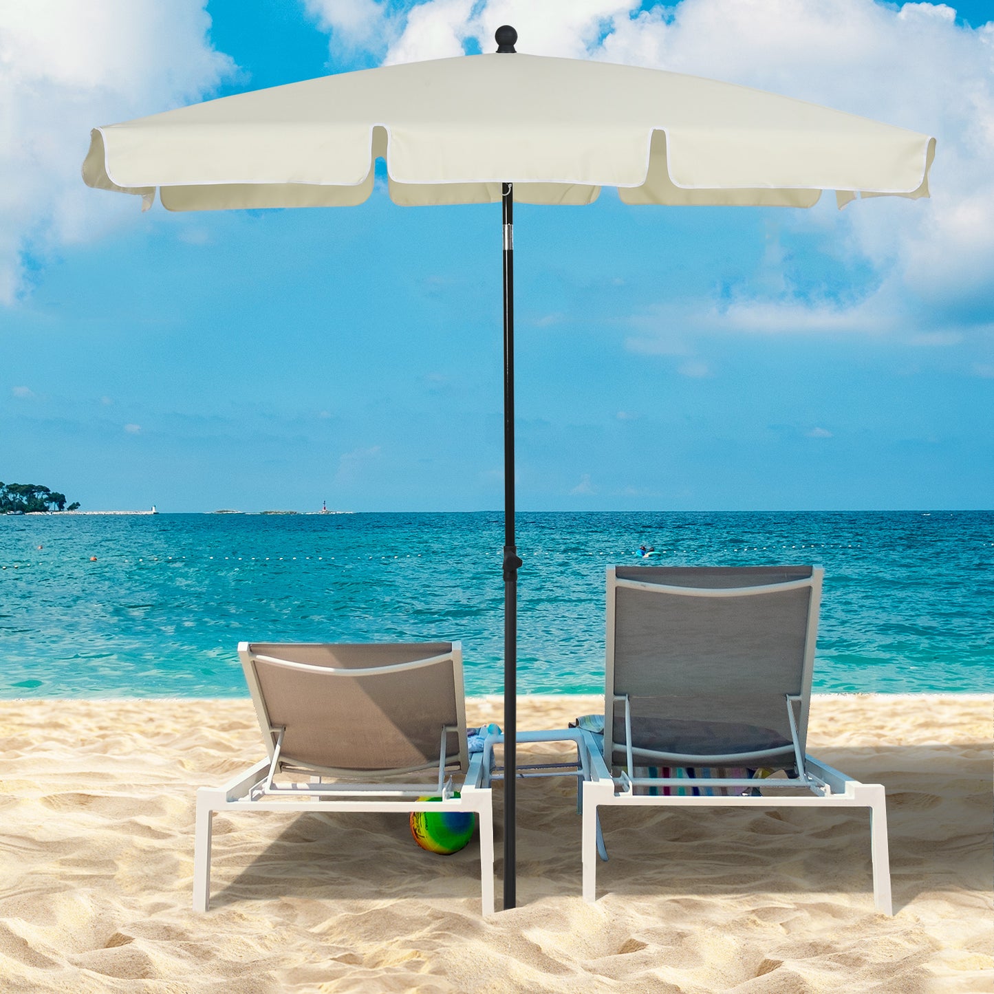 2 x 1.3m Garden Parasol Umbrella, Outdoor Market Table Umbrella with Ruffles & Aluminium Pole