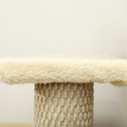 4-step Pet Stairs with Scratching Posts, Platforms, Toy Ball, Beige