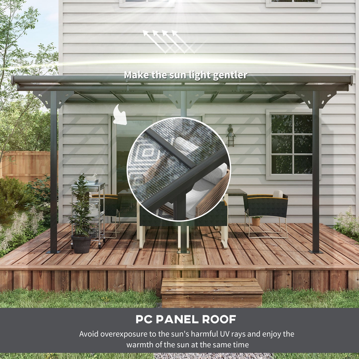 4.35 x 3m Outdoor Patio Gazebo Pergola, Retractable Pergola Canopy Aluminum Post & PC Roof, Grey