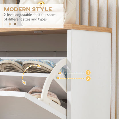 Narrow Shoe Cabinet, Slim Shoe Storage Cabinet with 3 Flip Drawers and Adjustable Shelves