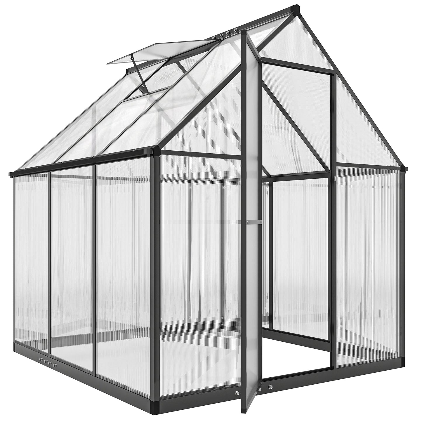 Polycarbonate Greenhouse with Swing Door and Adjustable Window, Walk-in Greenhouse with Rain Gutter, 5.5 x 6ft, Black