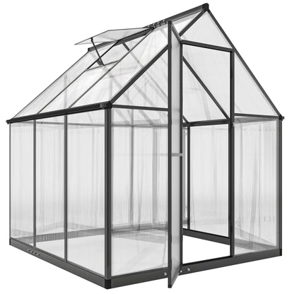 Polycarbonate Greenhouse with Swing Door and Adjustable Window, Walk-in Greenhouse with Rain Gutter, 5.5 x 6ft, Black
