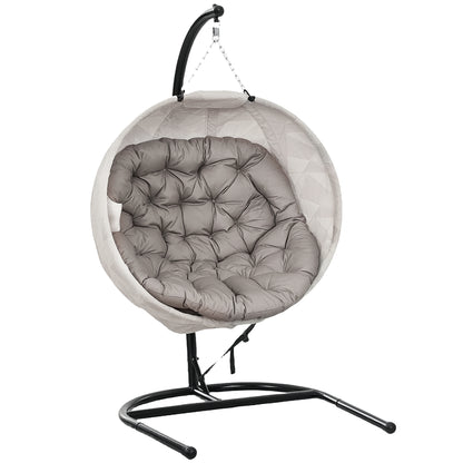 Hanging Egg Chair Outdoor Indoor Garden Swing Chair with Folding Basket, Garden Hanging Chair with Stand, Thickened Cushion