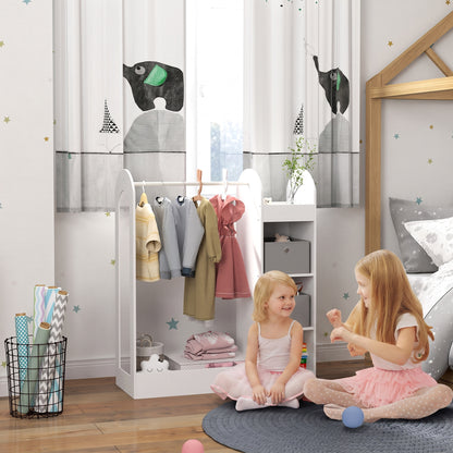 Kids Clothes Rail with Storage Shelf, Boxes, Mirror for Bedroom, Nursery, White