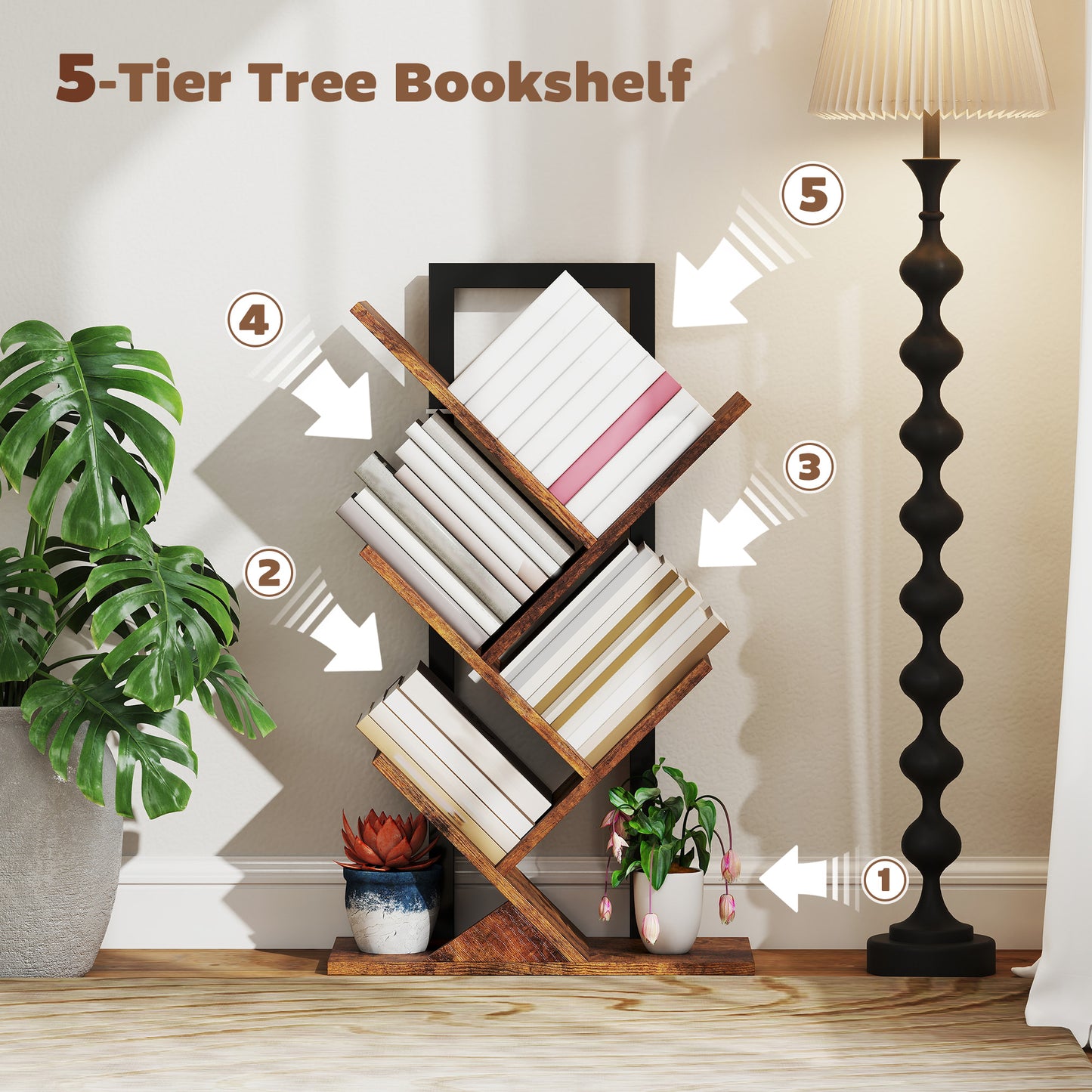 Four-Section Tree Bookcase - Wood-Effect